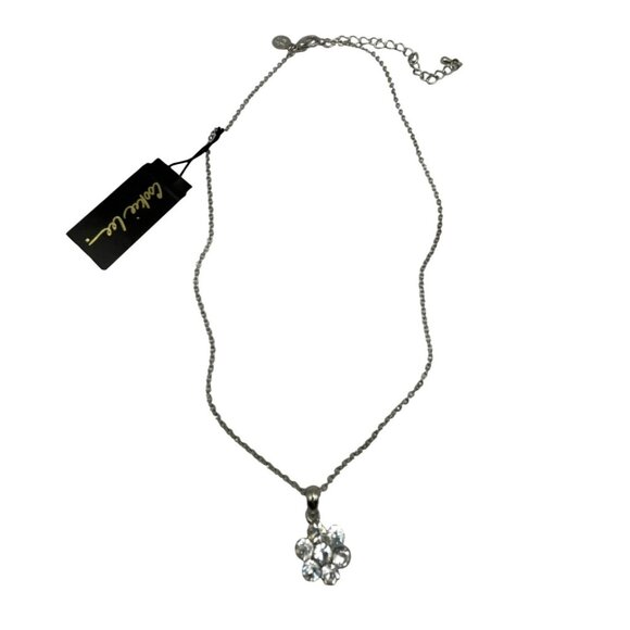 Vintage Cookie Lee‎ Necklace Genuine Crystal Flower Pendant Silver Tone Adj - Picture 1 of 4
